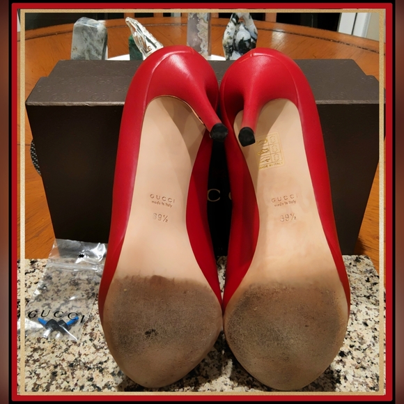 Gucci Nappa Leather "Charlotte" Heels in Tabasco Red - Picture 11 of 13
